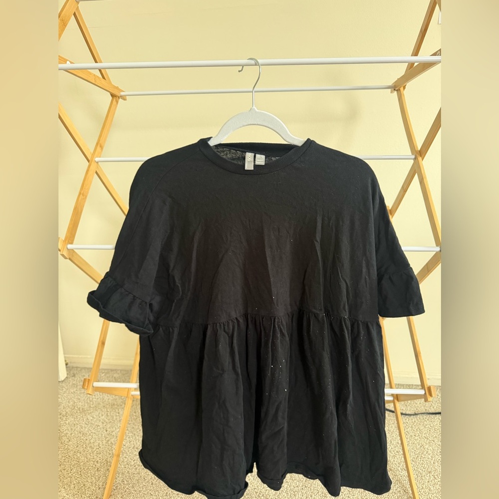 ASOS Black Short Sleeve Ruffle Mini Dress - Picture 2 of 5